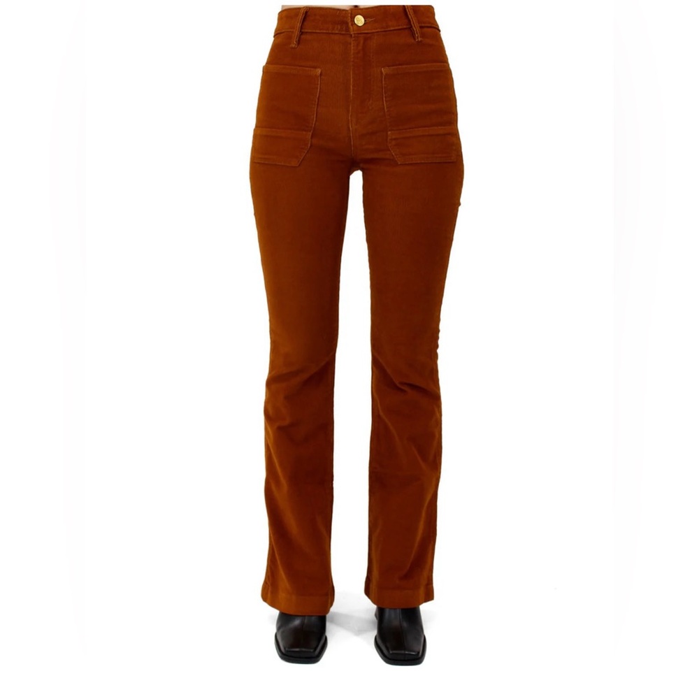 Porter Blue Corduroy Flare Pants Rust Brown 
Ethically made Eco friendly fashion